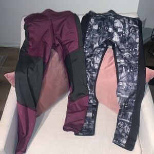Adidas Climalite 2 pair of Leggings, maroon and gray & black and gray pattern